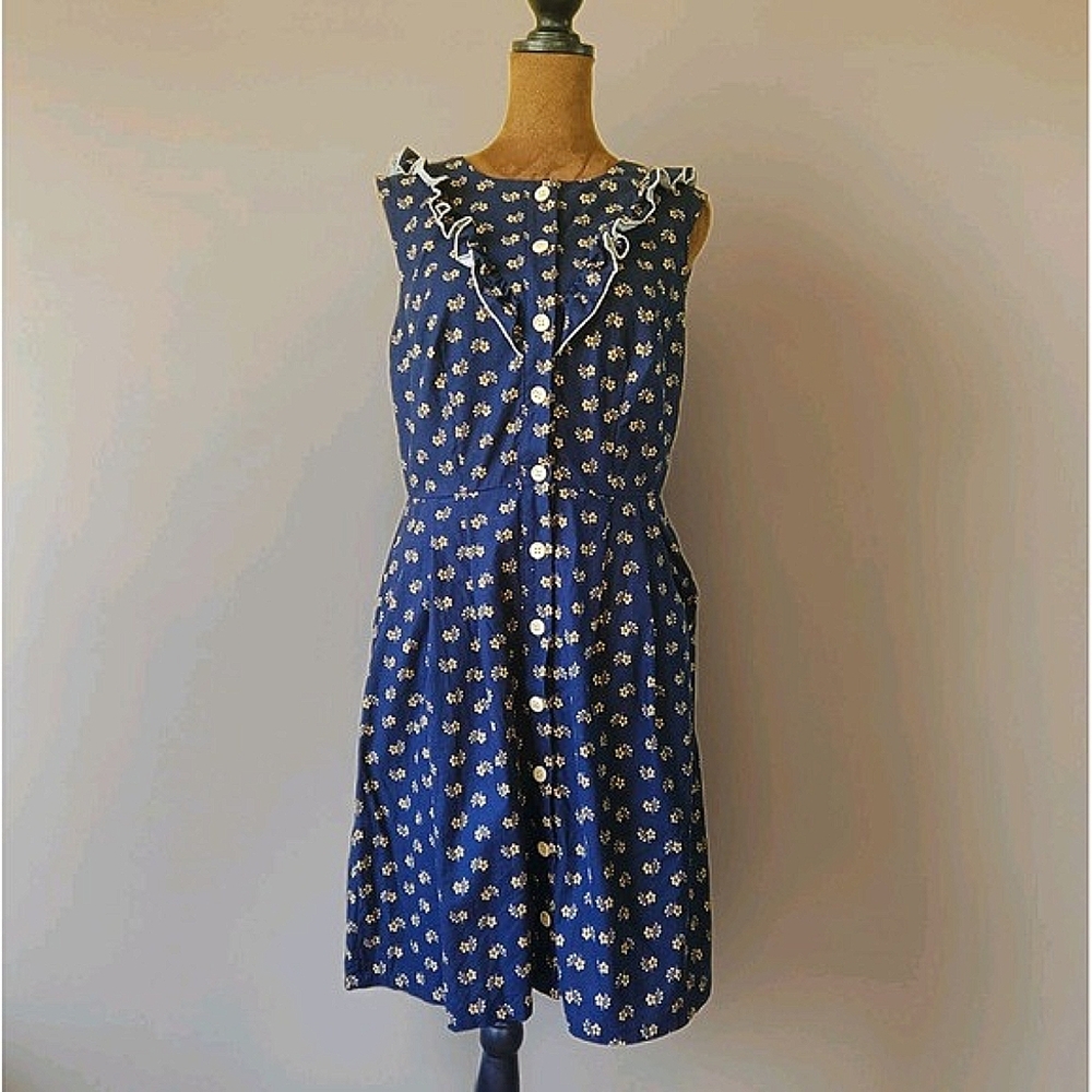 Birds of North America‎ Dress Size 8 Blue Floral Ruffle Button Down Cottagecore